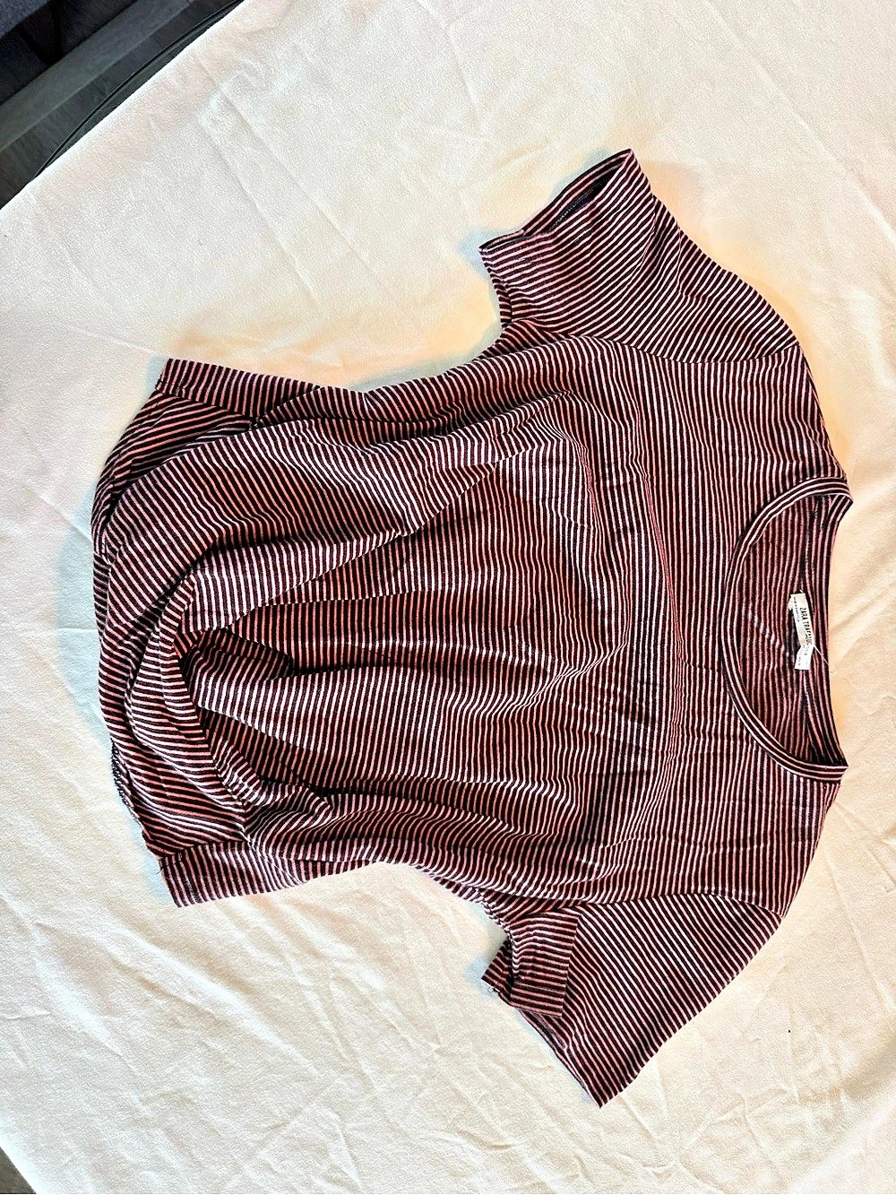 Zara Trafaluc Striped Short Sleeve Top in Black & Pink Size Small